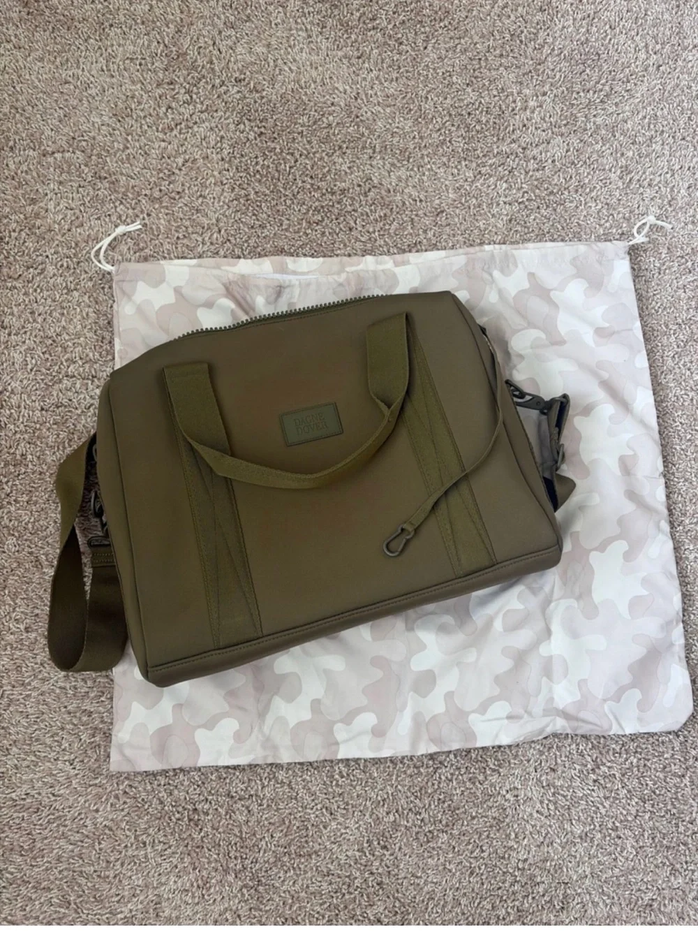 Dagne Dover Olive Neoprene Laptop Tote with Crossbody Strap